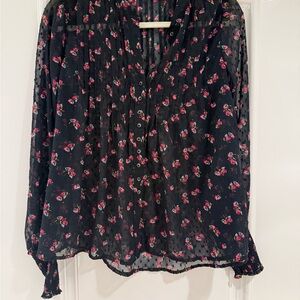 Free People Black Floral Sheer Blouse